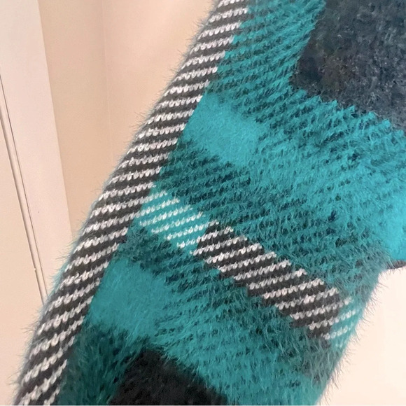 Umgee Plaid Herringbone Preppy Quirky Fuzzy Y2K Snap Button Cardigan Sweater Lg - Picture 5 of 12